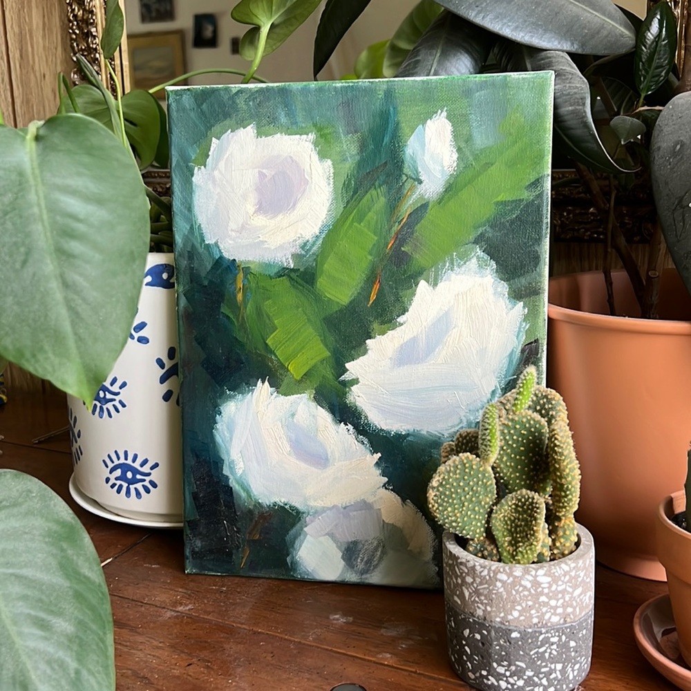 Canvas White Rose Oil Painting